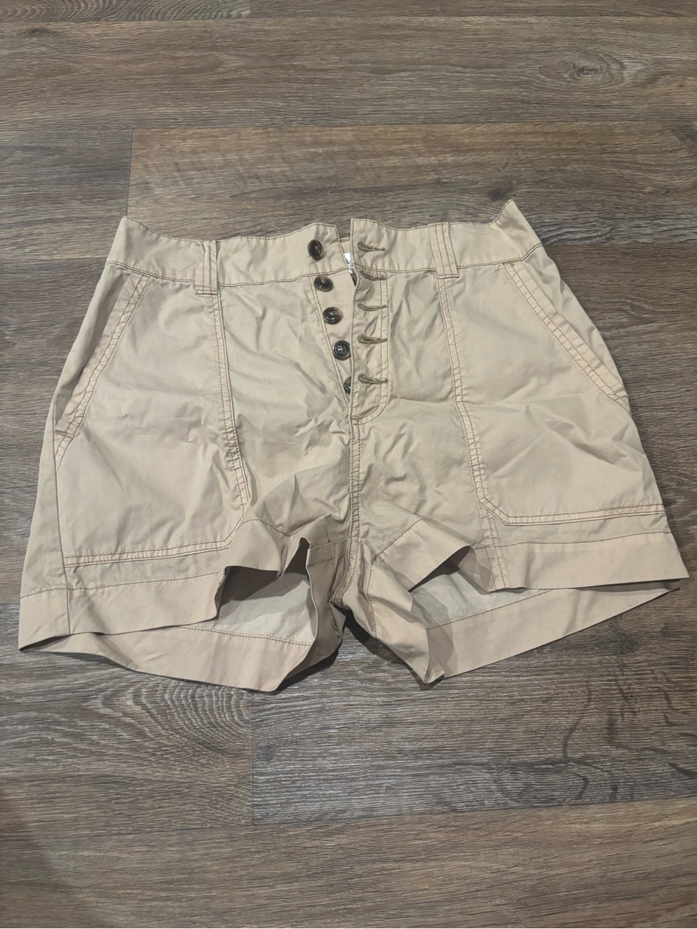 ba&sh Beleme High Rise Cotton Twill Shorts Beige Button Fly Utility Womens US 8